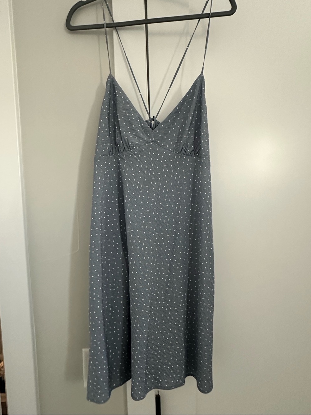 Madewell Blue Gray Polka Dot Strappy Swing Mini Dress Size 16 NWOT
